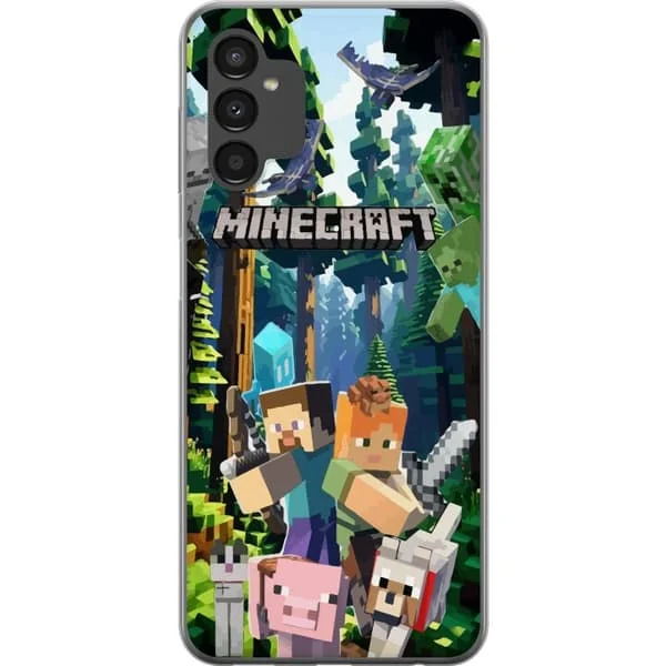 Kompatibelt Mobilskal till Samsung Galaxy A04s Minecraft mobilskal med skog och figurer i pixelstil