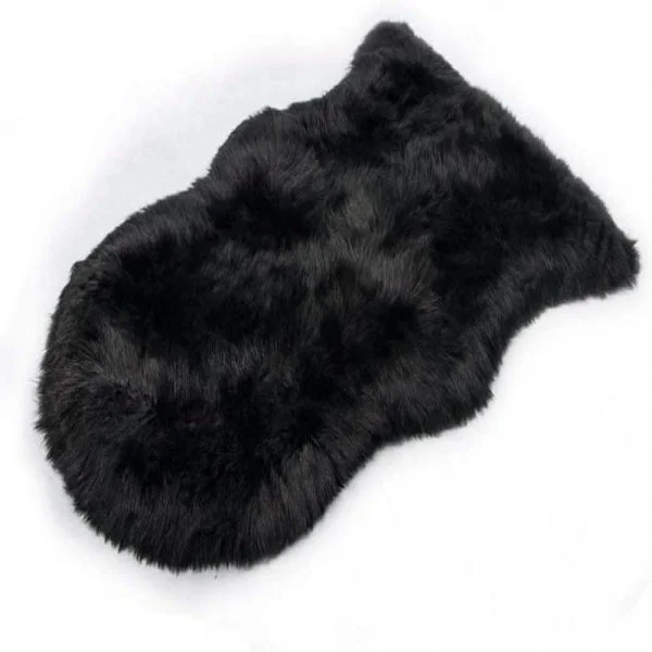 TucKer Faux Lammeskind Tæppe Imitation Lammeskind Tæppe Langhåret Pels Look Imitation Uld Seng Tæppe Sofa Måtte (Sort)