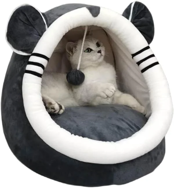 12.9 Inch Semi-Enclosed All-Season Cat Bed, Comfortable and Soft Cat Bed for Indoor Cats, Cat House for Cats to Play In