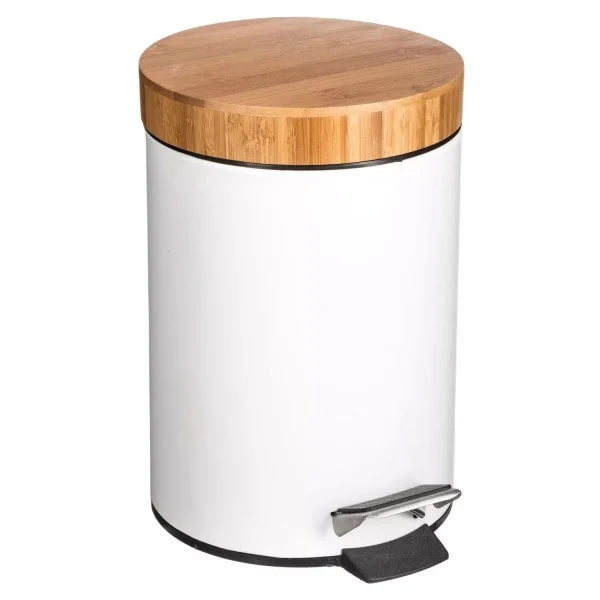 Pedalbøtte, Bambus / Metall, 3 L - Hvit Hvit