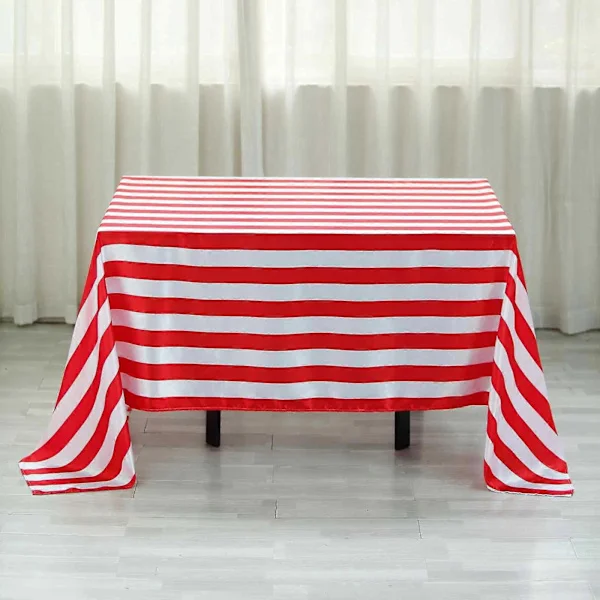 152x259 cm Rød og Hvit Stripete Sateng Rektangulær Duk Sømløs Duk for Bryllupsfestarrangement