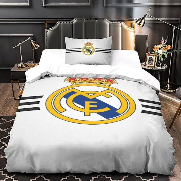 Real Madrid Ultra Soft -pussilakanasetti, yhden hengen sänky, tunnettu jalkapallojoukkue, painettu mikrokuituinen pussilakanasetti vetoketjulla, 135*