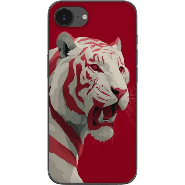 Kompatibelt Mobilskal till Apple iPhone 17e Kraftfull vit tiger med röda detaljer i dramatisk konstnärlig illustration
