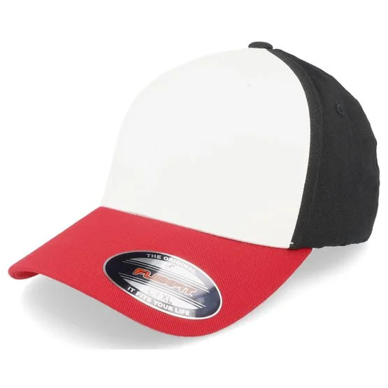Flexfit - Vit flexfit Keps - White/Red/Black 3-tone Stretch Fit @ Hatstore