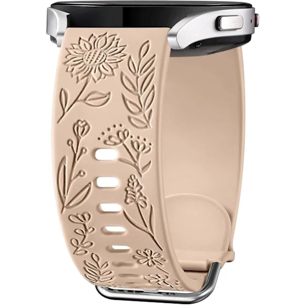 Auringonkukkakaiverrettu ranneke, yhteensopiva Samsung Galaxy Watch 7 6 5 4 40mm 44mm naisten kanssa, 20mm pehmeä silikoniranneke Galaxy Watch Milk 
