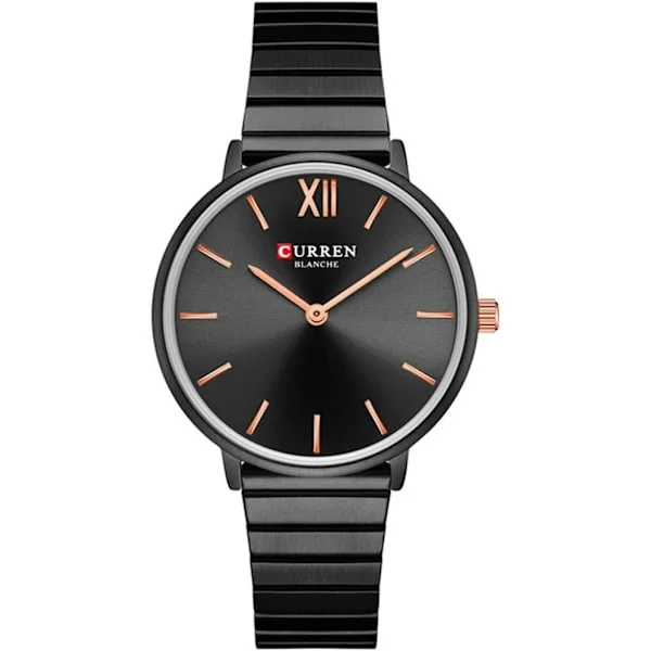 Lyxiga Damklockor Svart Analog Quartz Armbandsur Dam Rostfritt Stål Klocka