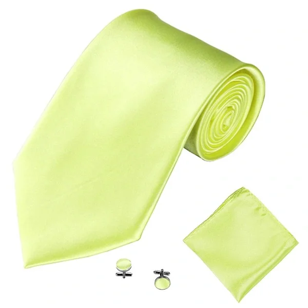 Men's Fashion Solid Suit Ties Cufflinks Handkerchief Set Tuxedo Lemon Yellow (Ties Only)[GPA]