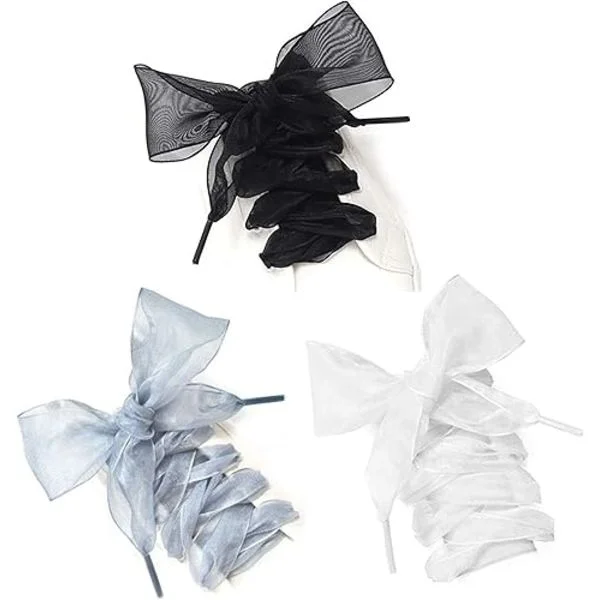 3 par organza skosnören siden satin band platt skosnöre platt band skosnöre för kvinnor flickor sneaker skosnören