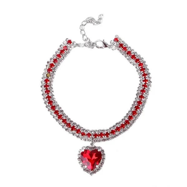 Halsband för husdjur Tre rader Färg Strass Halsband Smycken Katt Hund Tillbehör Tyst Blå Rosa Kärlekshänge