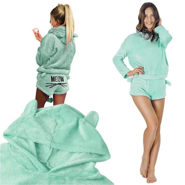 Pyjamas dam 2-delar bomull blå XL långärmad tröja och shorts
