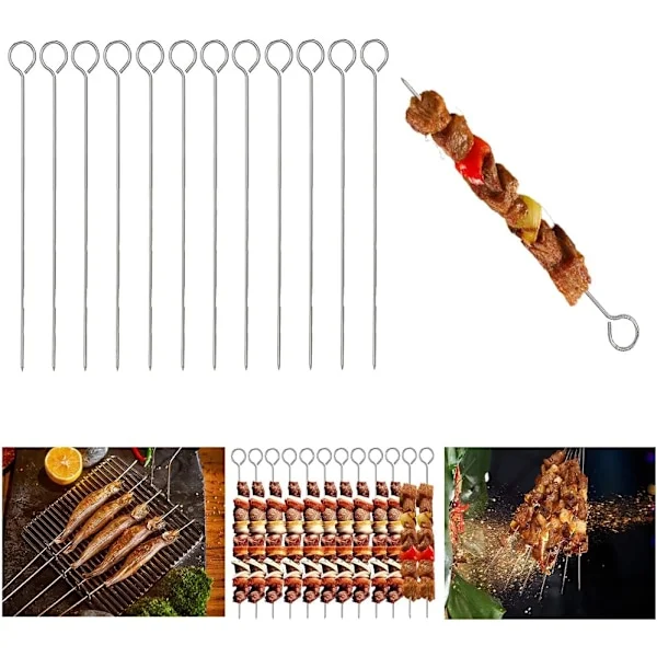 12 X Metall BBQ Grillspyd Mat Kjøtt Kebab Grillspyd Grill Kjøtt Matlaging Grillpinner PAKKE MED 12