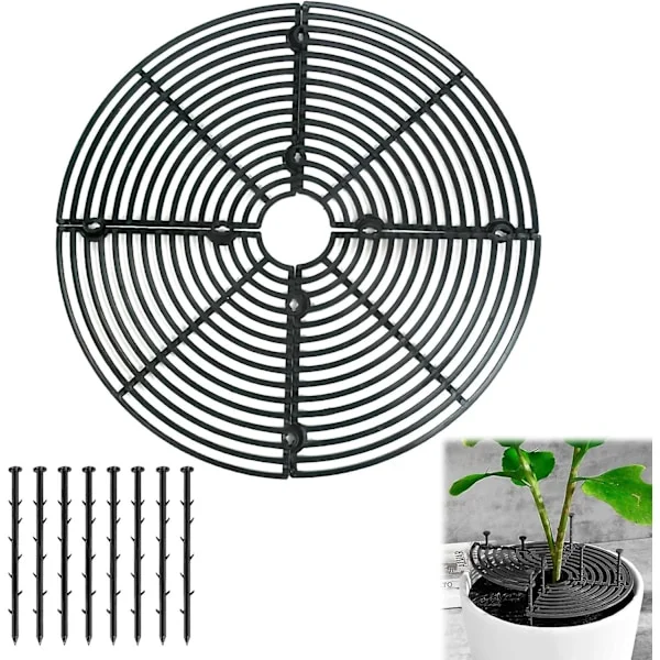 Beskyttelsesgitter for plantepotter - Justerbart pottebeskyttelse opptil 30 cm - Komplett sett med bolter og ABS-plastplater - Beskytter planter mot 