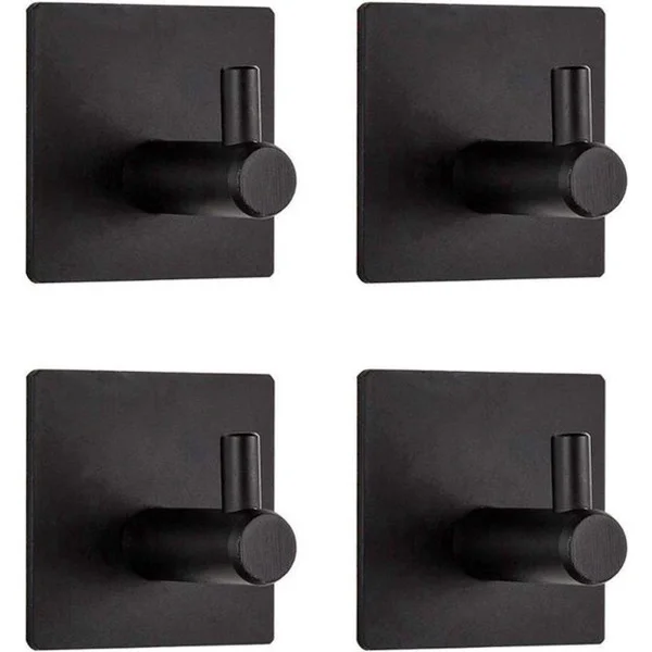 Självhäftande handdukskrokar - 4-delade väggmonterade krokar - Svarta badrumskrokar i modern design