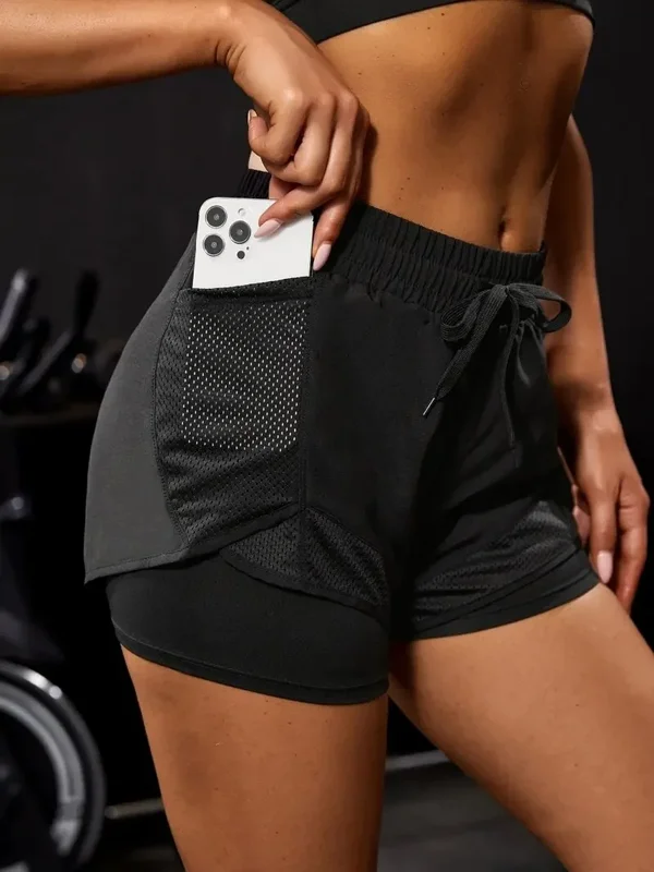 AliExpress - Elastische Sportshorts für Damen, Shorts mit Taschen, gefälschte zweiteilige Yoga-Leggings zum Laufen und Training