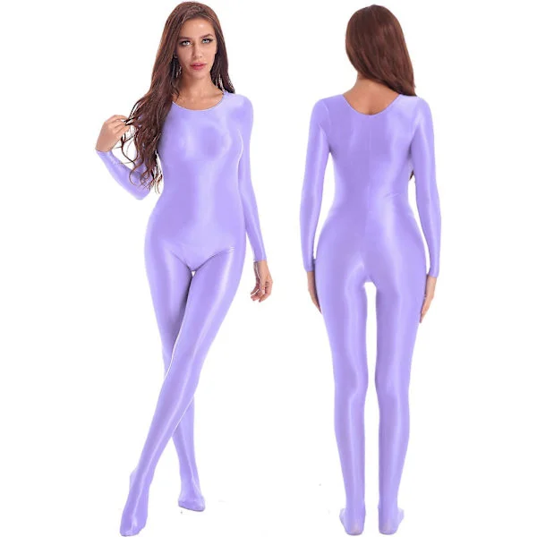 9 farver Sexet Dame Blank Badedragt Badetøj Langærmet Teddies Bodystocking Silkeagtig Heldragt Jumpsuit Udslæt Beskyttelse