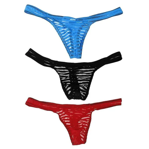 3 stk. mænd sexet mesh G-streng undertøj Thong T-back stræk trusser lomme L