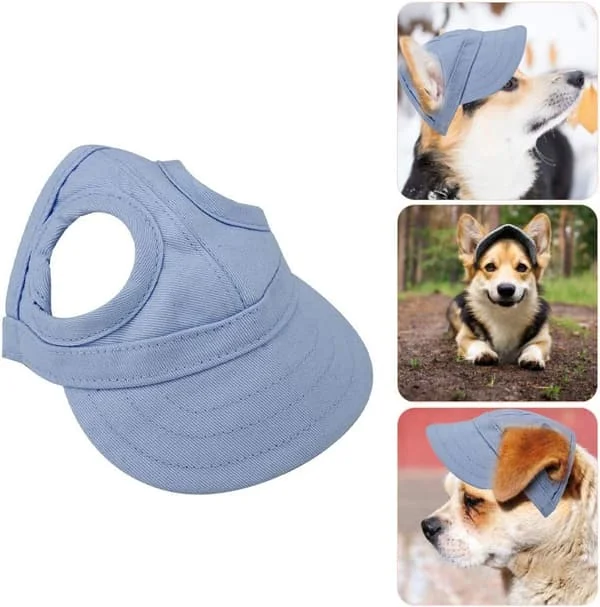 [COQQ] Dog Cap Baseball Cap Sports Cap Outdoor Cap Adjustable Striped Summer Hat with Ear Holes (L-Blue) L