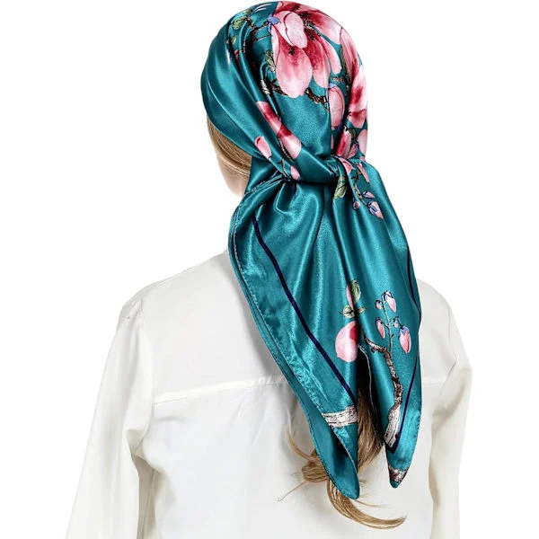 Tørklæde til kvinder som silkesatin tørklæde til at pakke hår om natten Bandana Square Designer Tørklæde til at sove 90 cm