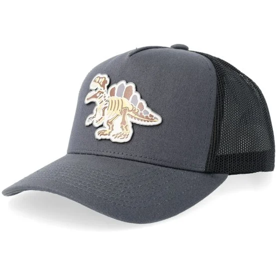 Kiddo Cap - Grey trucker Czapka Z Daszkiem - Kids T-rex Skull Uv Patch T-rex Skull Uv Patch Dark Charcoal/Black A-frame Trucker @ Hatstore