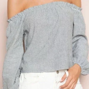 Randig offshoulder blus i bomull