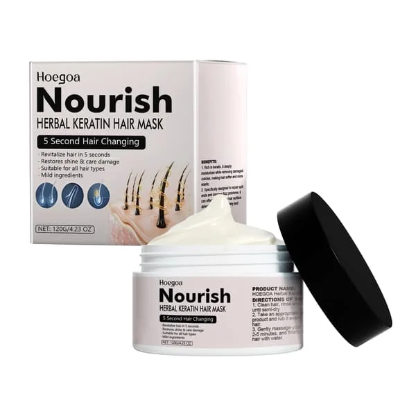 Keratin hårinpackning för återfuktning, utjämning och glans; närande och vårdande hårinpackning.