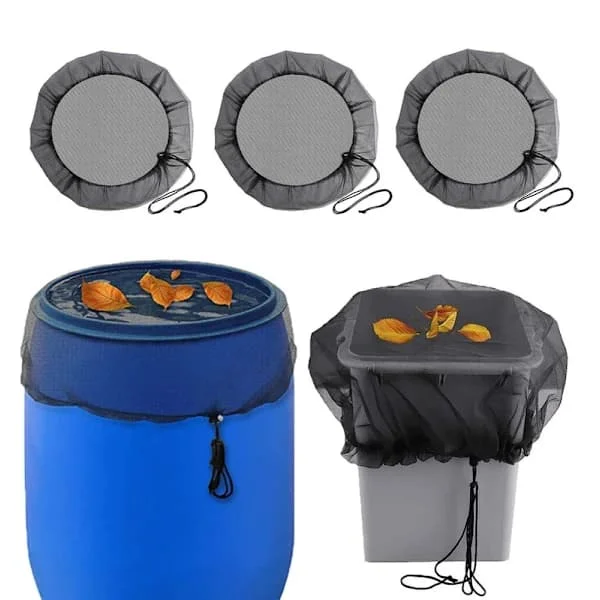 3-pack regntunnenät med dragsko, finmaskigt löv- och myggskydd för trädgårdshinkar, svart 60 cm