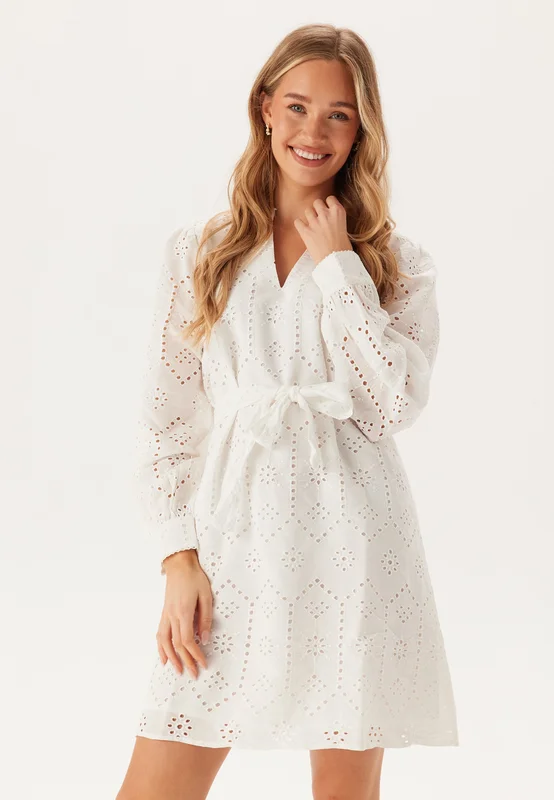 VILA-Visine L/S Short Dress-Bright White