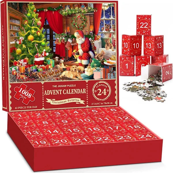 Adventskalender Pussel - 1008 Bitar Pussel, Adventskalender Pussel för Vuxna och Barn, Jul Pussel, Jul, Gåva