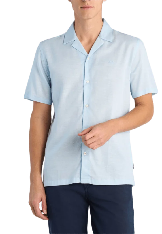 Lindbergh Lyocell blend resort Shirt S/S Skjortor Herr Blå 3XL