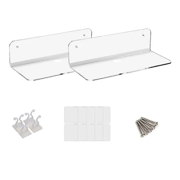 【BQ】2 Pcs Acrylic Floating Wall Shelves for Bedroom, Living Room, Bathroom, Office Decor