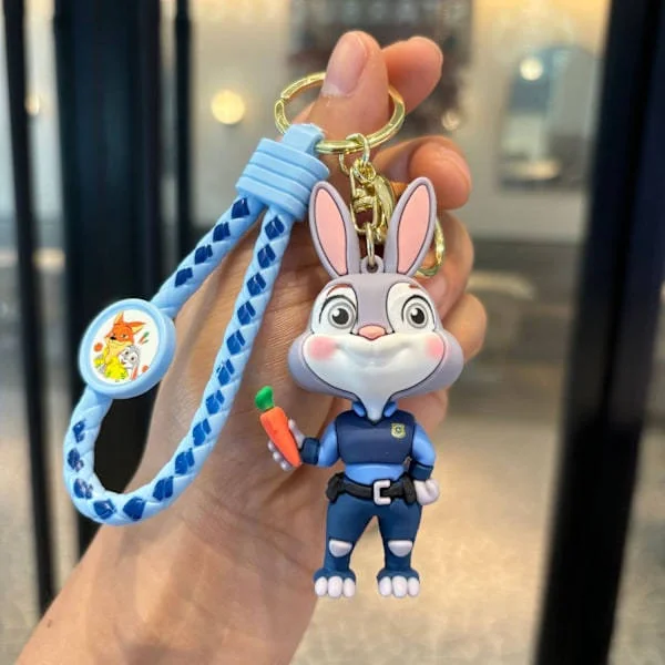 【BQ】Zootopia Cute Fox & Rabbit Character Keychain Set - Stylish Resin Charm with Wrist Strap, Backpack & Wallet Accessory Gift Judy