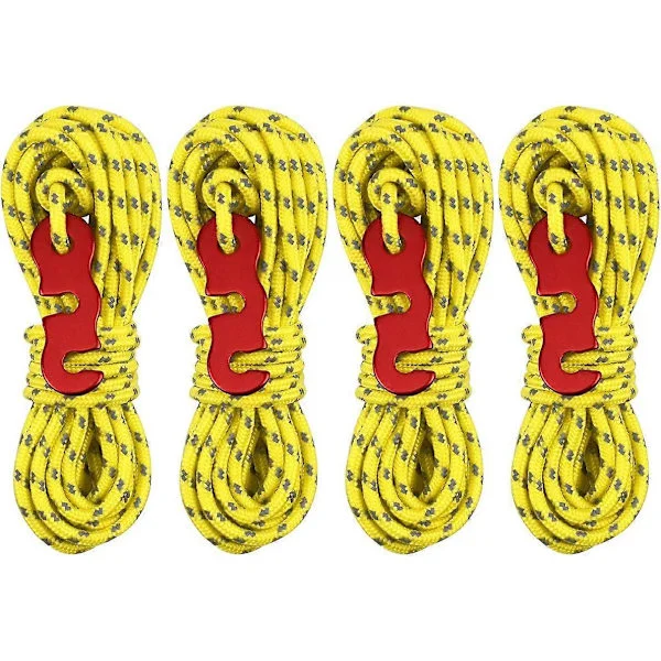 4 Pakke Reflekterende Barduner for Camping med Aluminium Tau Strammer 3mm Gul Bardun Camping Fotturer