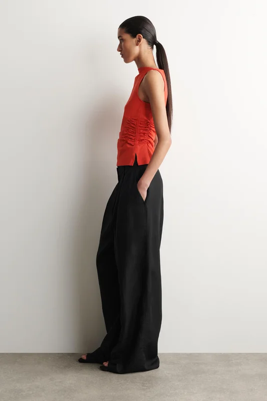 COS Ruched-Waist Cotton-Jersey Tank Top in Orange - Women