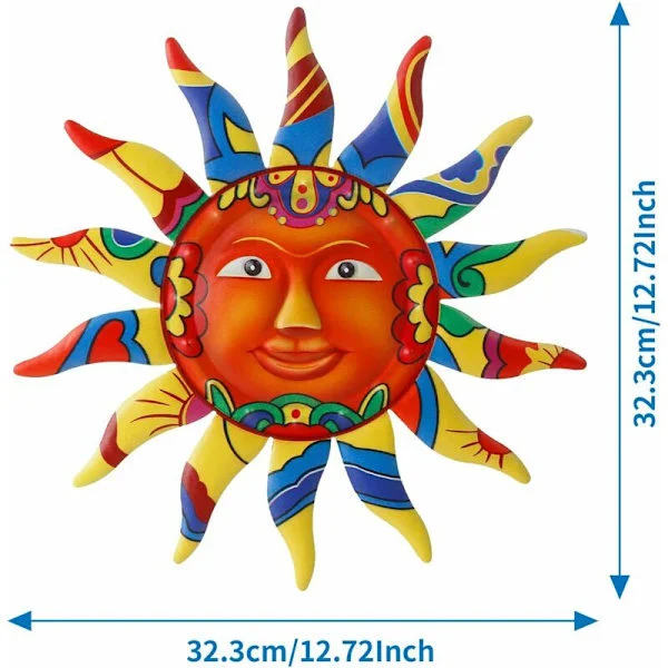Metal Sun Wall Art Decor Metal Colorful Sun Face Living Room Bedroom Home Office Bar Shop Patio Garden Decoration