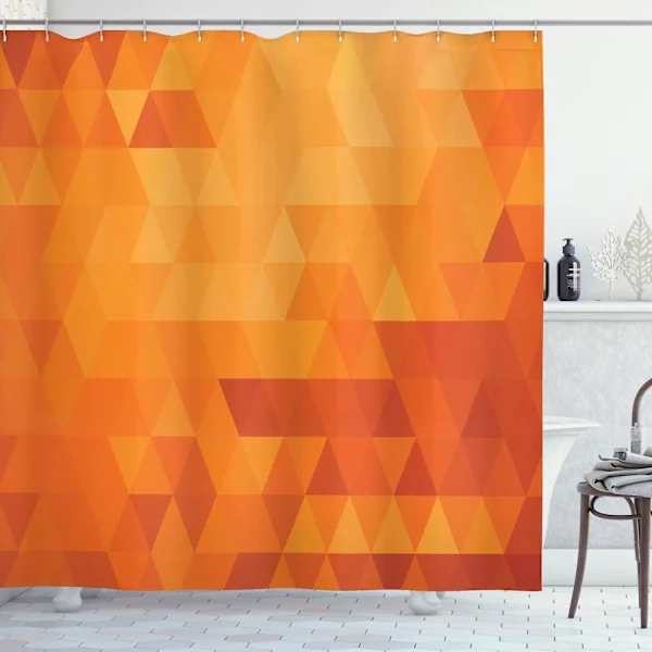 Orange Duschdraperi, Former och Mönster, Tyg Badrumsdekor Set med Krokar, 180cm x 200cm, Bränd Orange
