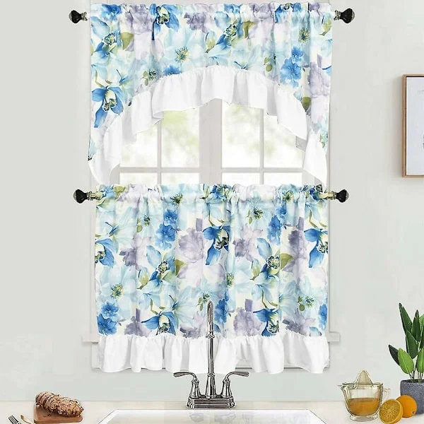 Pleated Lace Patterned Short Curtain Kitchen Curtain Floral Curtain (52" x 36")