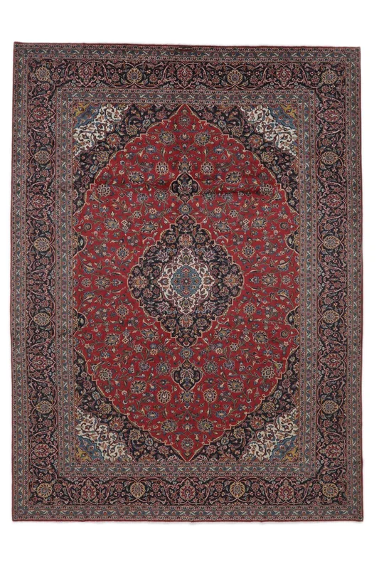Handknuten Keshan 294X400 Orientalisk Ullmatta Svart/Mörkröd Stor