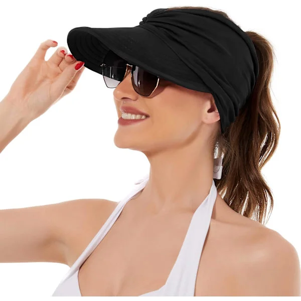 Women's Sun Hats UV Protection Sun Visor Wide Brim Summer Hats with Ponytail