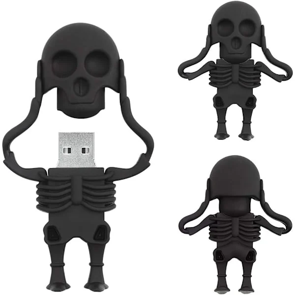 Svart 32 GB USB-minne i form av tegneserieskalle, kult USB-minne, magisk gave