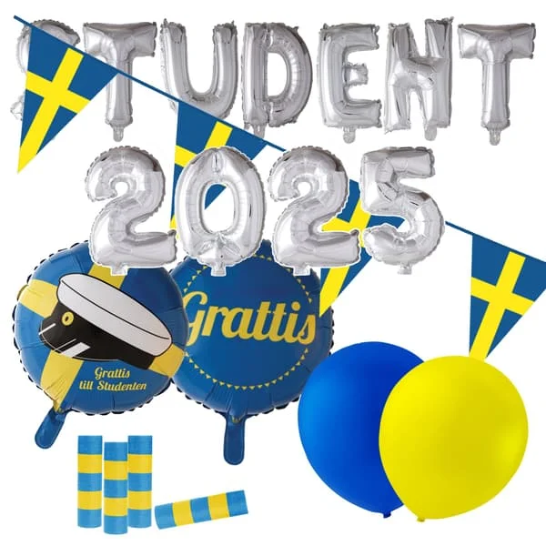 Studentdekorationer: Komplett Studentfestpaket Ballonger, Girlanger & Vimplar för Oförglömligt Firande - Skapa den Perfekta Studentmottagningen!