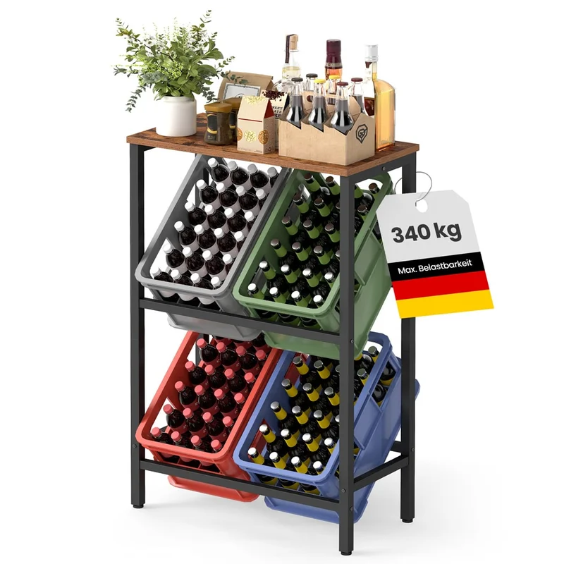 Juomalaatikkoteline 2 tasoa / pulloteline / teline 4 juomalaatikolle / laatikkoteline