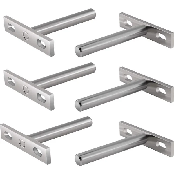 Industrial Wall Shelf Bracket, Steel, Metal, Floating Shelf, Hidden Brackets, 3 Inch, 6 Pieces