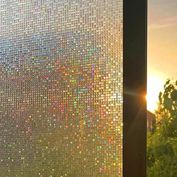 3D fönsterfilm (transparent - mosaik, 45cm*1m) Regnbågseffekt dekorativ insynsfilm glas anti-UV elektrostatisk svart