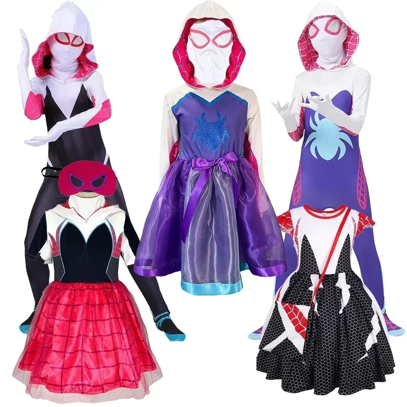 AliExpress - Mädchen Gwen Stacy Ghost Spider Kostüm Body Frauen Erwachsene Kind Halloween Cosplay Gwen Stacy Kostüm Fantasy Sexy Dress Up Outfit