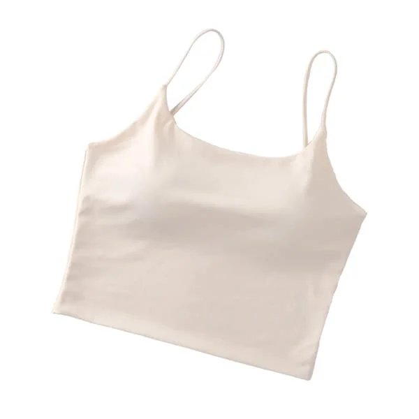 Spaghetti Strappy Linne Ärmlös Rygglös Vadderad Crop Top för Dagligt Bruk Träning Yoga Aprikos Fri Storlek