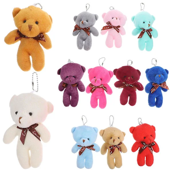 12-pak Mini Teddybjørn Plys Bamse Dukke Nøglering DIY Bamse Dukke DIY Nøglering Blandet Farve (12cm, Multi-Farve)