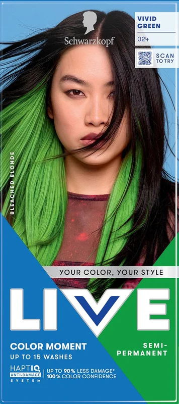 Schwarzkopf LIVE Color Moment 24 Vivid Green (W) 024 Vivid Green, Hår, Hårfarve, Toningsfarve