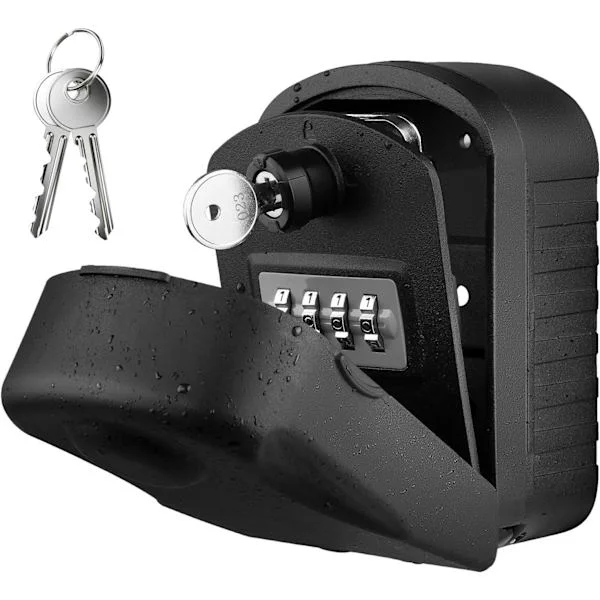 Large Secure Key Box Outdoor, Waterproof Key Box with 4 Codes & Emergency Keys for Outdoor Indoor