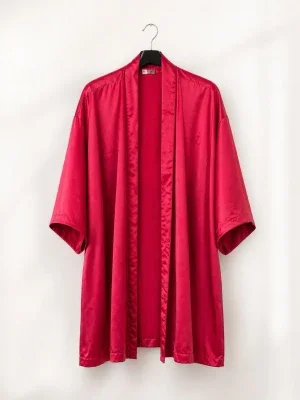 Röd kimono morgonrock i satin