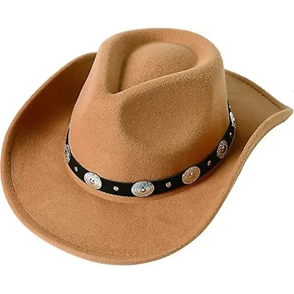 Felt Western Cowboy Hats with Wide Brim for Women and Men Belt Buckle Panama Hat